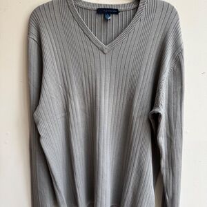 Material London Silk Sweater Grey Long Sleeve V Neck Men's M Ribbed Thick NWOT